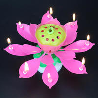 Décoration d'intérieur, bougie d'anniversaire créative en forme de fleur de lotus, cadeau, bougie d'anniversaire musicale LED à fond plat rotatif