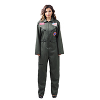 Combinaison de pilote de combattant aérien adulte pour femme patchs brodés et combinaison de vol de Cosplay de poche pour Costumes de jeu d'Halloween