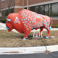 Statue de bison en résine de taille réelle, décoration extérieure en fibre de verre