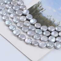 Perles naturelles en gros 11-12mm couleur grise forme de pièce de monnaie perle d'eau douce supports pour la fabrication de bijoux