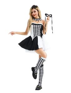 <span class=keywords><strong>Costume</strong></span> de clown pour spectacle de cirque, jeu de rôle, <span class=keywords><strong>costume</strong></span> de sorcière <span class=keywords><strong>Ursula</strong></span> à carreaux noir et blanc, robe de fête de carnaval - Product Image 3