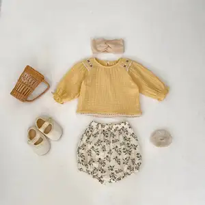 Bahar çocuk 0-3 yıl pamuklu bluz bebek baskılı gaf yenidoğan bebek kız giyim seti