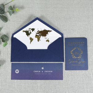 <span class=keywords><strong>Invitation</strong></span> de mariage de luxe bleu marine avec carte d'embarquement et enveloppe, motif carte du monde dorée pour destination de <span class=keywords><strong>voyage</strong></span> - Product Image 2