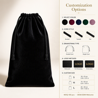 Sac à cordon en velours noir haut de gamme pour emballage de produits de soin, avec logo personnalisé en relief, pochette anti-poussière en velours épais