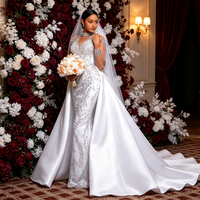 Nouvelle Robe de Mariée Empire Longue en Dentelle pour le Commerce International, Style Africain, avec Traîne Amovible, Dos Illusion et Col Halter Brodé