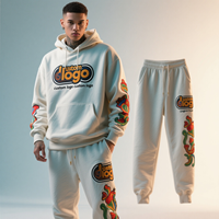 Vêtements streetwear pour hommes, ensemble de survêtement épais imprimé avec lettres, sweat à capuche et pantalon de jogging assortis, fabricants