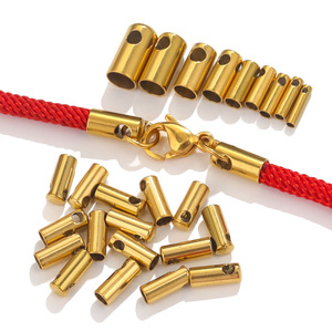 Cord End Cap Loop | 18K PVD Gold Plated <b>Leather</b> Cord Crimp Barrel Connector DIY <b>Bracelet</b> Necklace Jewelry Making - Product Image 1