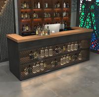 Bureau d'accueil d'angle rétro industriel B054 avec tiroirs, éclairage LED, pierre artificielle, couleur personnalisable, convertible, pour hôtel et école