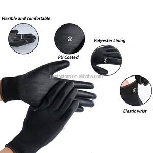 Guantes de trabajo de seguridad antiestáticos industriales con agarre de protección de revestimiento de <span class=keywords><strong>PU</strong></span> transpirable de poliéster baratos al por mayor - Product Image 2