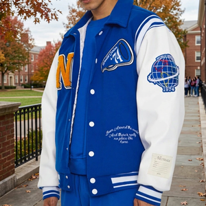 New Men Casual Winter Unisex <b>Covered</b> <b>Button</b> College Varsity Jacket Finished Windproof Waterproof Breathable Quick Dry OEM - Product Image 3