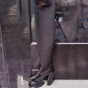 Botas Altas Ajustadas para Mujer, con Caña Tejida Elástica, Tacón Cuadrado y Plataforma, Botines Largos hasta el Muslo, Sexy - Product Image 5