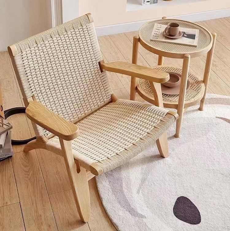 Modern leisure indoor home furniture ins oak rope wicker modern living room lounge chair