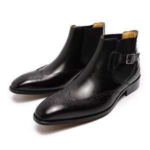 Botas de Cuero Genuino Estilo <span class=keywords><strong>Chelsea</strong></span> y Western para Hombre con Hebilla y Correa - Tendencia de Moda para Otoño/Invierno, Envío Directo, Mercado Americano - Product Image 1