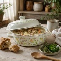 Panci Mie Enamel Senny 26cm Motif Bunga Harum dengan Tutup dan Dua Pegangan, Mangkuk Sajian Grosir Pabrik