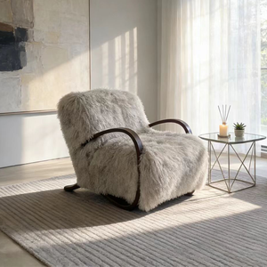 Sillón Nórdico con Estructura de <span class=keywords><strong>Madera</strong></span> Maciza, Piel de Oveja Blanca, Cómodo Sofá <span class=keywords><strong>para</strong></span> Sala de Estar, Apartamento, Hotel, Villa - Product Image 2