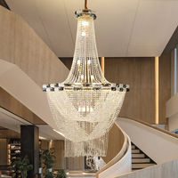Lustre Moderne de Luxe Léger à la Française pour Villa, Suspension Longue Creuse en Cristal, Grand Luminaire Suspendu