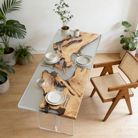 Table à café/thé/salle à manger de style minimaliste en résine époxy, plateau en bois massif à motif ondulé, meubles de salon