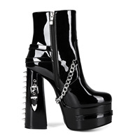 Bottes noires punk gothiques en cuir PU, bottines mi-mollet à plateforme, talons épais, chaussures à talon bloc pour cosplay, bottines courtes pour femmes