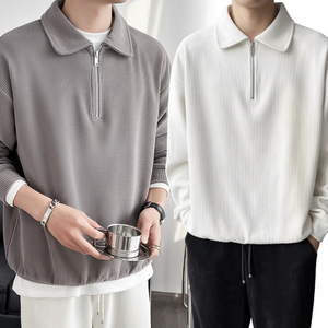 Maglietta da uomo a manica lunga a pieghe Overfit mezza Zip up Design uomo a uomo - Product Image 1