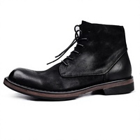 Bottes Chelsea vintage en cuir véritable pour homme, mi-mollet, à lacets, tendance, semelle extérieure en caoutchouc antidérapante, pour l'hiver, rehaussantes