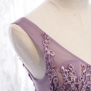 Dreamy Purple A-Line Tulle Wedding Dress V-Neck Embroidery Empire Waistline Bridal Gown - Product Image 4