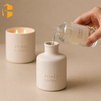 FUBEI LIVING Pot en céramique cannelé personnalisé avec diffuseur à bâtonnets, coffret cadeau de parfum d'ambiance de luxe pour hôtel, décoration minimaliste, pots à bougies
