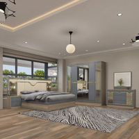 Ensemble Complet de Meubles de Chambre d'Hôtel Modernes en Bois de Luxe, Fini Laqué Brillant Beige, Grand Lit Double King Size Pas Cher
