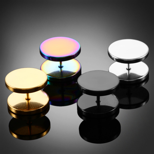 Boucles d'oreilles en acier inoxydable plaqué sous vide, bijoux hautement polis, unisexe, <span class=keywords><strong>double</strong></span> face, plaque ronde, barre d'oreille, clous d'oreille - Product Image 2