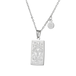 Collar de Cadena con Colgante Doble de Acero Inoxidable Plateado y Dorado con Cartas del Tarot y 12 <span class=keywords><strong>Signos</strong></span> del Zodiaco Chino, Joyería para Hombres y Mujeres - Product Image 4