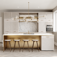 Meuble de cuisine multifonctionnel de luxe écologique avec îlot de salle à manger, armoire à verres intégrée et rangement bar