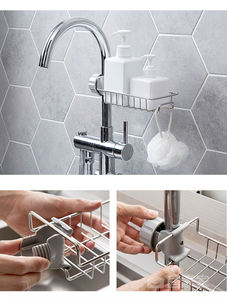 Support de rangement réglable en acier inoxydable pour cuisine, organisateur de drainage pour éponge et savon, à suspendre au robinet - Product Image 5