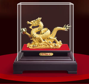 งานฝีมือโลหะตกแต่งตามหลักฮวงจุ้ย รูปปั้นมังกรจีนสีทอง ของตกแต่งตามปีนักษัตรจีน รูปปั้นมังกรชุบทอง - Product Image 2