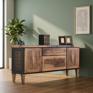 Aparador de Madera Maciza de Roble, Mueble Consola de Estilo Industrial Moderno con Cajones y Puertas Planas para Sala de Estar - Product Image 3
