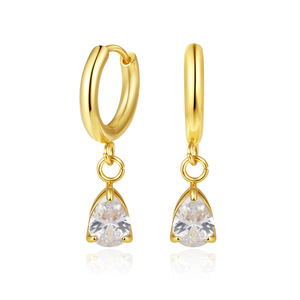 Pendientes <span class=keywords><strong>de</strong></span> Aro Huggie <span class=keywords><strong>de</strong></span> Acero Inoxidable al por Mayor con Colgante <span class=keywords><strong>de</strong></span> Lágrima <span class=keywords><strong>de</strong></span> Circonita Cúbica para Mujer, Joyería para Bodas y Fiestas - Product Image 2