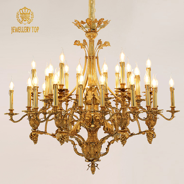 Jewellerytop 36 Lights Solid Brass Dewaxing Process Casting Lustre Salon Antique Bronze Lamp Chandelier Hanging Pendant Light