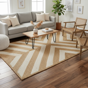 Modern Geometric Braided Jute Rugs Eco-Friendly Non-Slip White Weave Design Machine Made Flat Pile Backing Home Commercial Use - Product Image 3