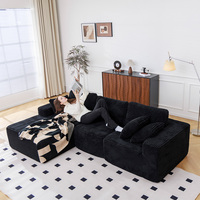 Sofa Vakum Kompresi Busa Modern Bentuk L dengan Kursi Panjang dan Dudukan Dalam Berbahan Kain Corduroy untuk Ruang Tamu