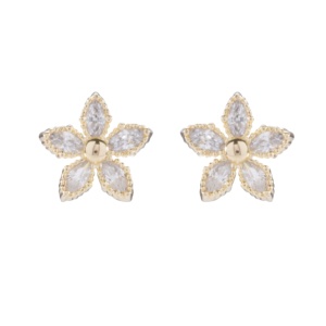 Haute qualité Simple étincelle cristal Zircon fleur boucles d'oreilles délicate fantaisie délicatesse plaqué or pour la fête de fiançailles de mariage - Product Image 1