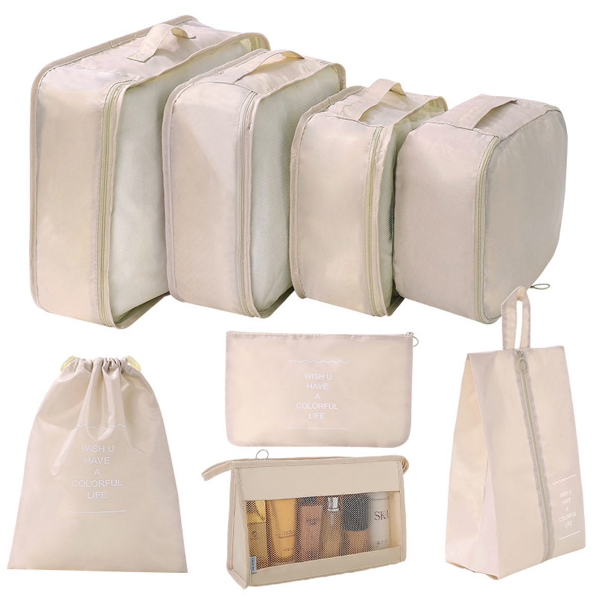 Ensemble beige 8 pièces (comprenant un sac triangle)