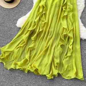 Vestido Midi de Verano 2025 para Mujer, Sostenible, Sexy, Sin Tirantes, Asimétrico, con Abertura, Corte en A, Túnica, Ajustado, Casual, Tejido Transpirable, Estilo Imperio - Product Image 3