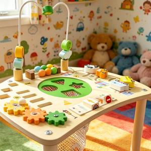 Nouvelle table <span class=keywords><strong>d</strong></span>'activités Montessori en bois, 40 pièces, pour tout-petits de 0 à 3 mois, <span class=keywords><strong>centre</strong></span> <span class=keywords><strong>d</strong></span>'activités sensorielles éducatif avec lumières LED et loquets - Product Image 2