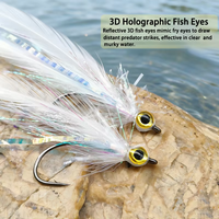 4 #   Widerhaken-Streamer-Fliegen, 3D Holographische Augen, Leuchtende Federn, Hochkarbon-Haken für Hecht, Forelle, Wolfsbarsch, Süß- und Salzwasser