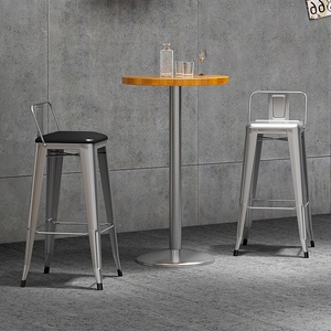European Modern Industrial Style <strong>High</strong> <strong>Table</strong> <strong>and</strong> <strong>Stool</strong> Set with Solid Wood Iron Frame Backrest for Kitchen Gym Use - Product Image 2