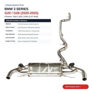 Sistema de Escape Directo Vortex SS304 de Acero Inoxidable para BMW Serie 3 G20 G28 2020-2025 con Silenciador Central y Doble Salida - Product Image 1