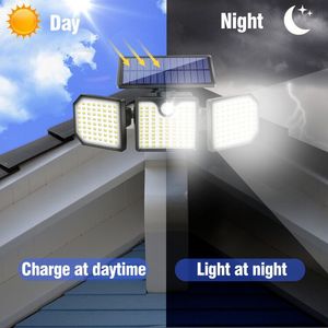 Lámpara Solar de Pared de 230 LED con Tres Cabezales, Sensor de Movimiento, Control Remoto, Luz para Jardín y Valla Exterior - Product Image 3