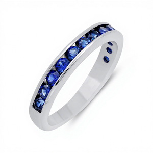 Gourik Blue Sapphire 925 Sterling <b>Silver</b> Prong Setting <b>Silver</b> Minimalist <b>Eternity</b> Band <b>Ring</b> for Women's Wedding - Product Image 1