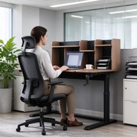 Bureau debout réglable avec étagères de rangement inclinables en acier et MDF pour le bureau à domicile et l'étude