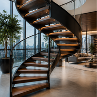Premium Innenwendeltreppensystem für Moderne Lofts mit Maßgefertigter Stahlsäule und Eleganten Holzstufen