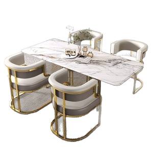 Sillón moderno de lujo de metal dorado, muebles de nuevo diseño para el hogar con bañera tapizada, comedor de cuero para cafetería, salón o visitante - Product Image 5