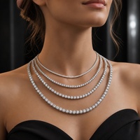 Collier tennis élégant et délicat en argent sterling 925 avec moissanite taille ronde de 2 à 6,5 mm, chaîne de bijoux fins pour femme, plaqué or et argent
